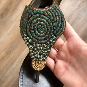 Gently used sandals - blue, gold and brown